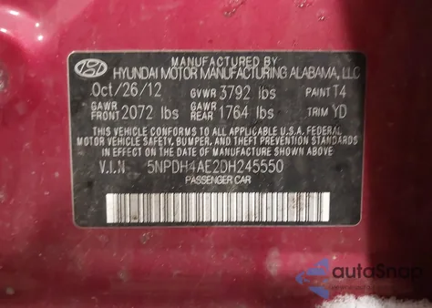 2013 Hyundai Elantra Gls from USA, damaged, VIN 5NPDH4AE2DH245550